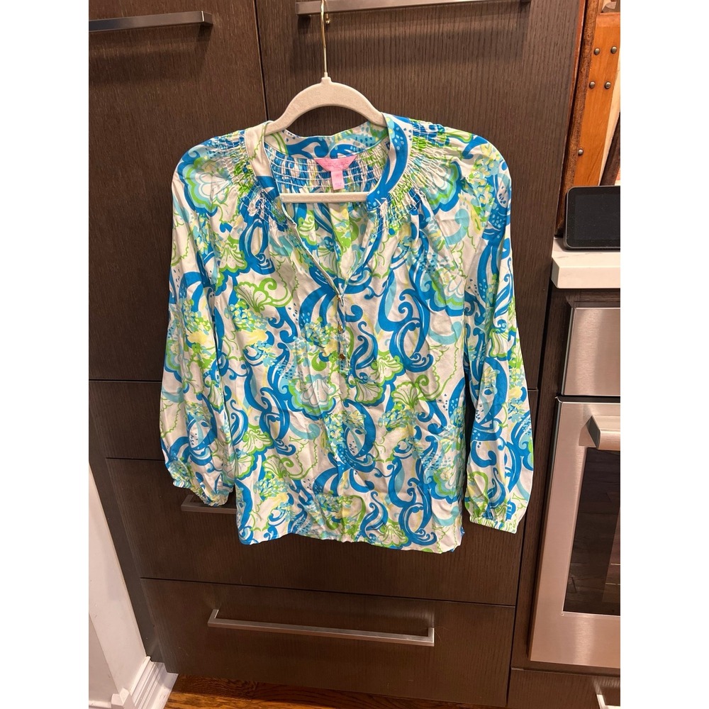 Lilly Pulitzer Elsa long sleeve blouse 100% silk women's XS